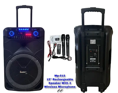 SMARTplus MP-015 15-Inch Rechargeable Speaker – Professional Audio System with 2 Wireless Microphones