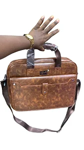 Business Classic Brown Leather Laptop Shoulder Bag with Front Pocket