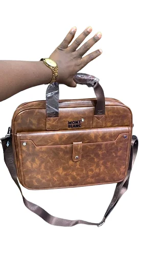 Business Classic Brown Leather Laptop Shoulder Bag with Front Pocket