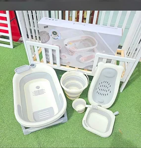 5PCS Portable Foldable Baby Bathtub Set for Infants, Newborns & Kids