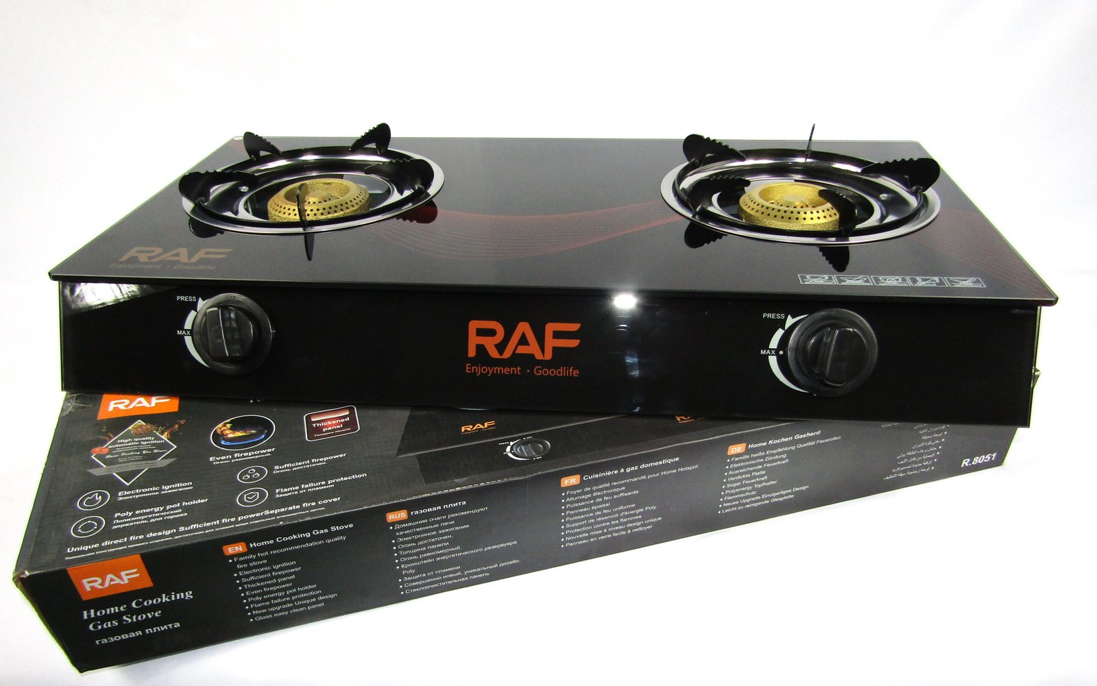 Double Burner Gas Stove Burner With Glass top -Black