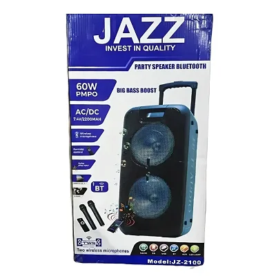 Jazz JZ-2100 60W Rechargeable Party Speaker with 2 Wireless Microphones, Bluetooth & FM Radio