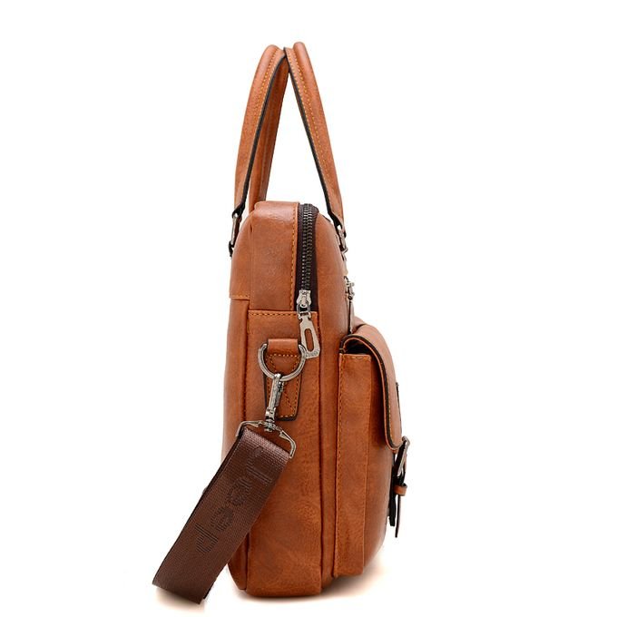 Jeep Buluo 14-Inch Leather Laptop Briefcase -Brown
