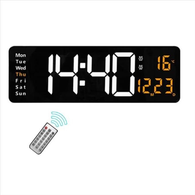 Digital LED Wall Clock - Time, Date, Temperature & Day Display with USB Power,
