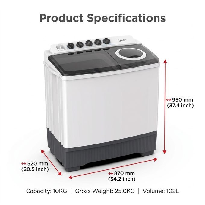 Midea 10kg Semi-Automatic Twin Tub Washing Machine