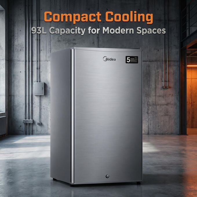 Midea 120L Single Door Fridge – 93L Net Stainless Steel Silver