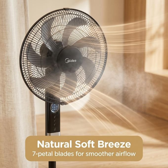 Midea 16-Inch Pedestal Stand Fan – 3 Speeds, Remote Control, 50W
