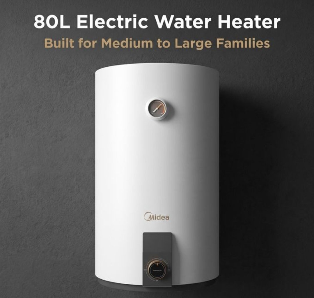 Midea 80L Electric Storage Water Heater – White, 7-Year Tank Warranty