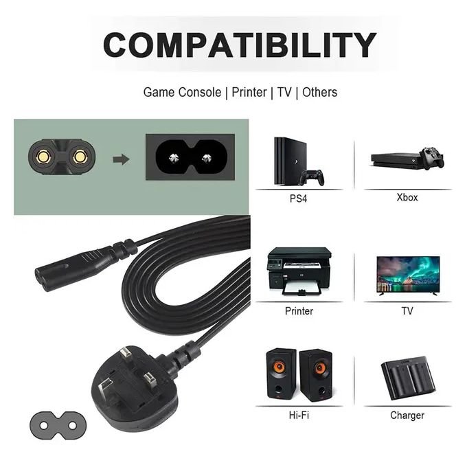 Multifunction 2-Pin Power Cable for Home and Office Electronics