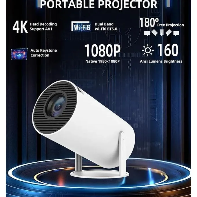 4K Smart Android Projector with WIFI & Bluetooth - White