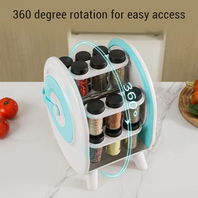 Tabletop Rotating Spice & Herb Rack with 18 Jars – Multicolor