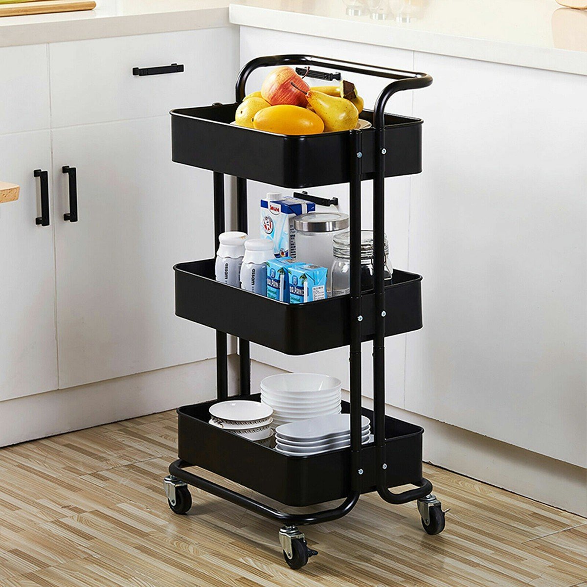 3 Tier Multi-Purpose Organizer Shelf, Tower Rack Serving Trolley for Office Bathroom Kitchen Kids’ Room Laundry Room