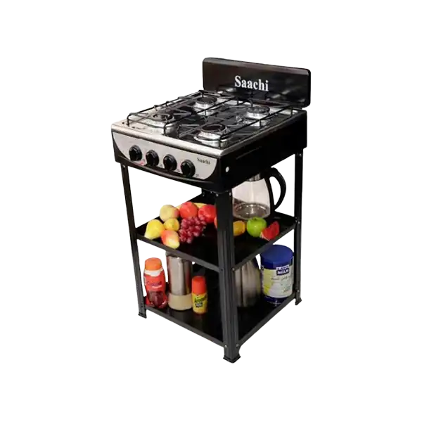 Saachi Full Gas Stove 4 Burner With Shelves-Black