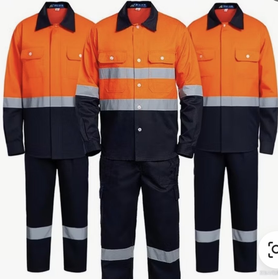 2-Piece Heavy Duty Visibility Construction Work Uniform Set - Navy blue, Orange
