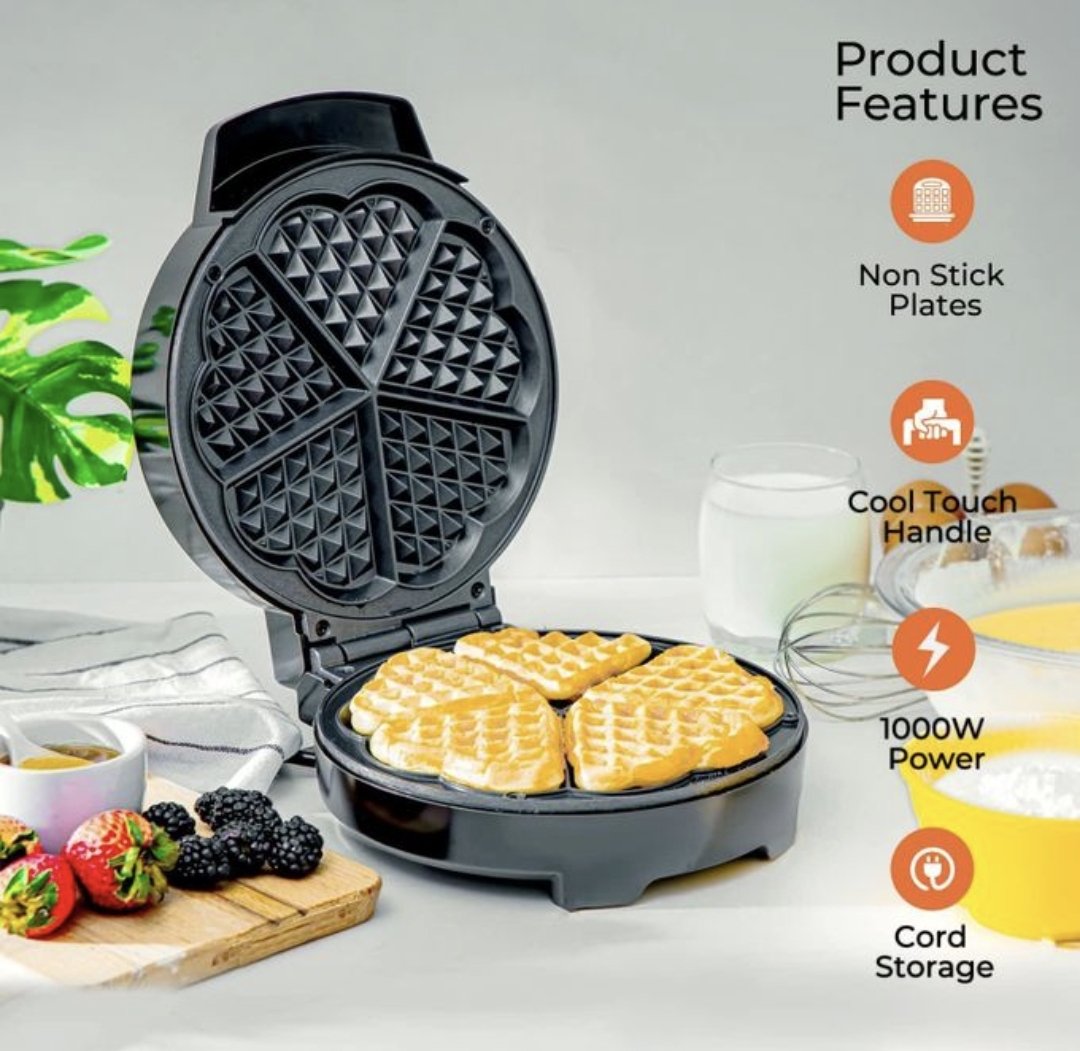 Hoffmans Waffle Maker With Mini Heart-Shaped Waffles Grill -Black.