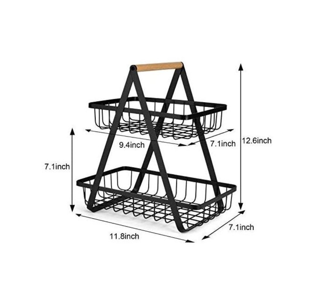 2-Tier Countertop Fruit Basket Bowl Bread Basket Vegetable Holder Kitchen Storage, Black