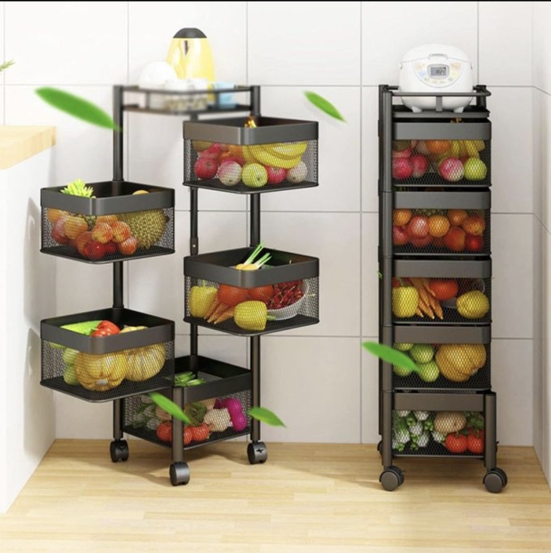 5 Layer Storage Kitchen Trolley For Storing Fruits & Vegetables - Black