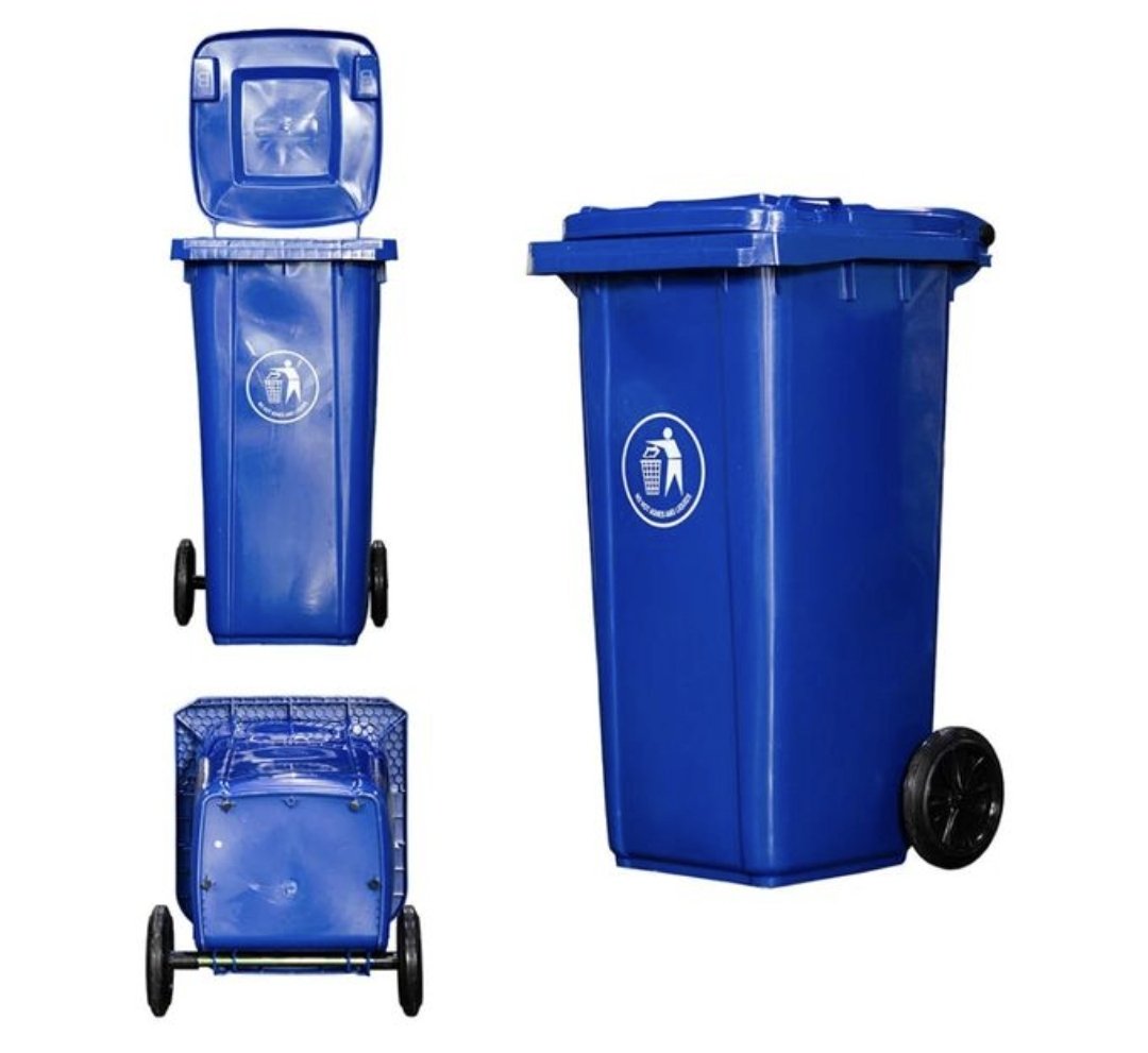 Outdoor 240L Plastic Waste Bin With Wheels Heavy Duty - Blue