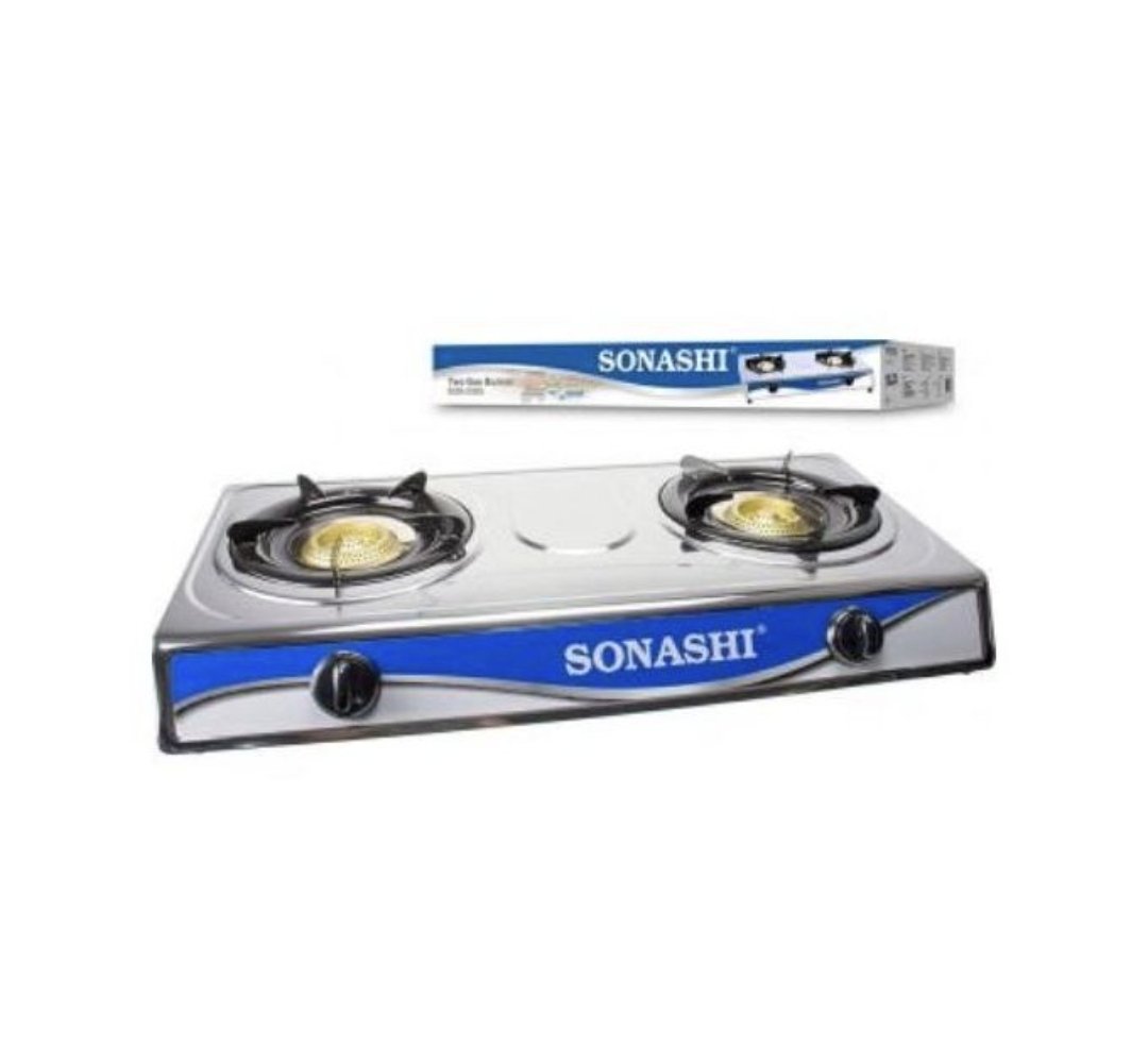 Sonashi Stainless Steel Two Burner Gas Stove, Low Gas Consumption-Multi