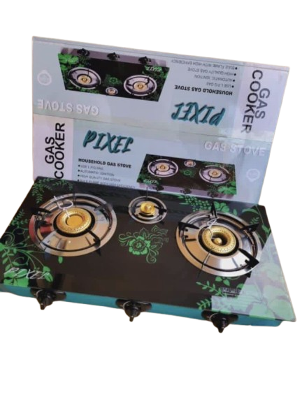 Tripple Tempered Glass Gas Stove With Automatic Ignition - Multicolor
