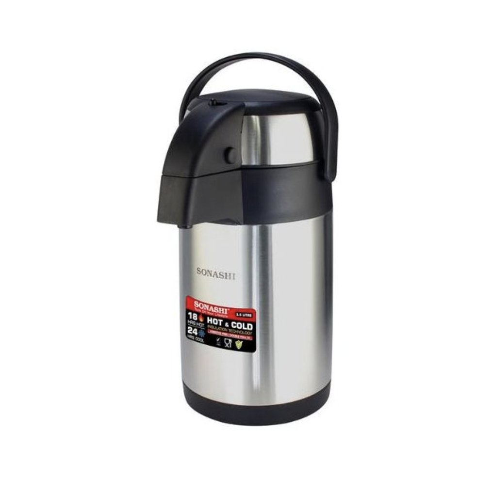 Sonashi 3.5L Hot & Cold Airpot Flasks with Stainless Steel Insulation - Silver