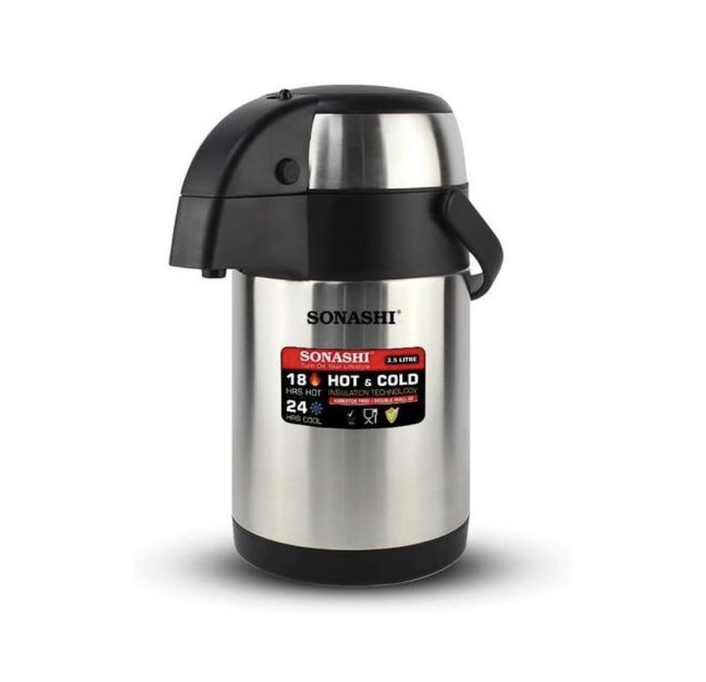 Sonashi 3.5L Hot & Cold Airpot Flasks with Stainless Steel Insulation - Silver