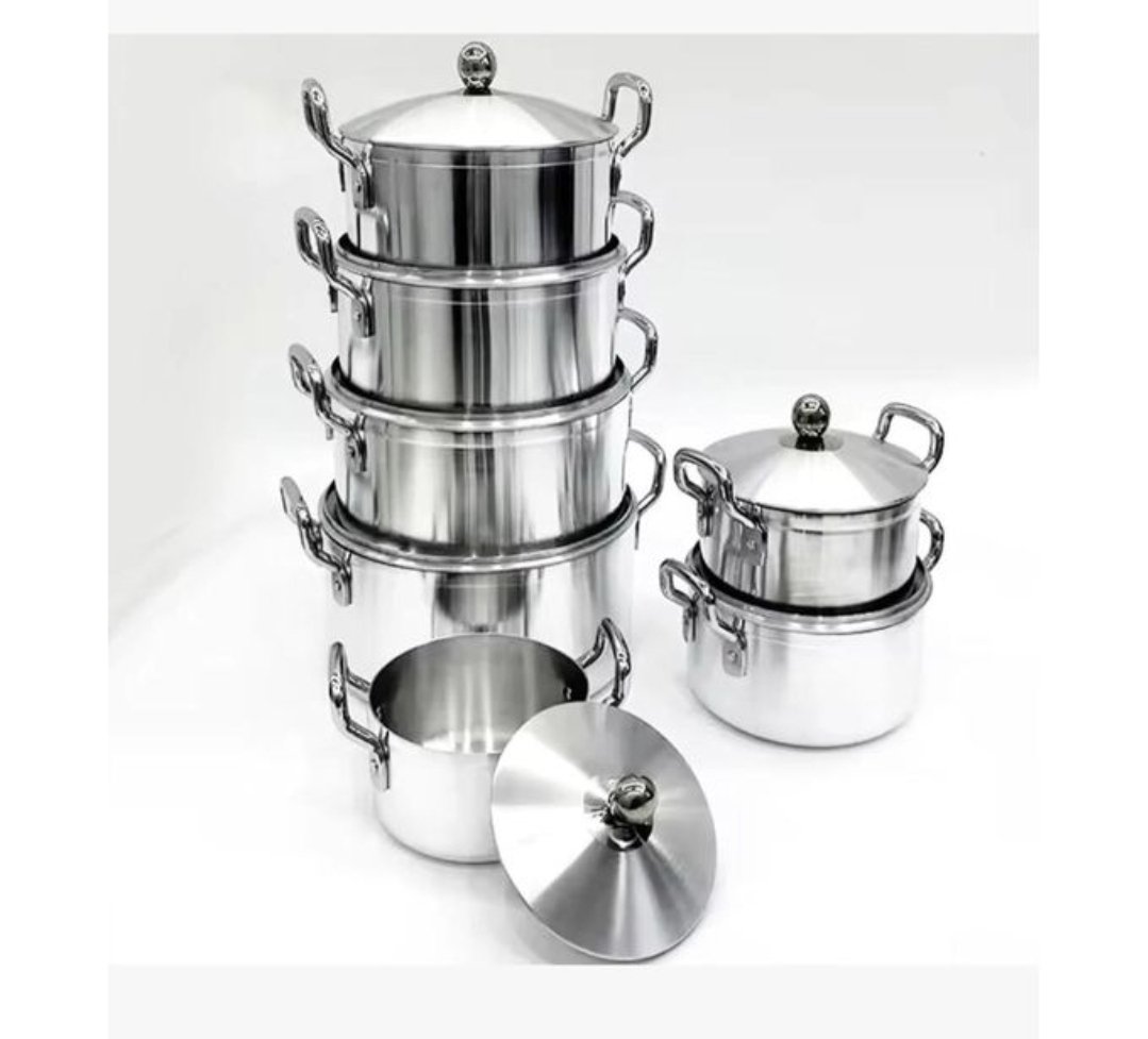 7Pcs Stainless Steel Cooking Pots Aluminum Heavy Satin Casserole Pot Set -Silver