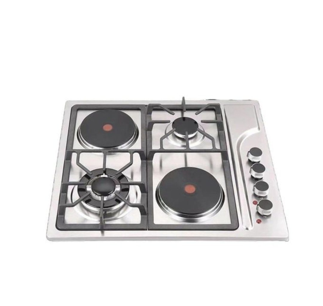 2 Gas Burner Cooker+2 Electric Hot Plate Auto Ignition Built In Table Top Cooktop Hob Stove