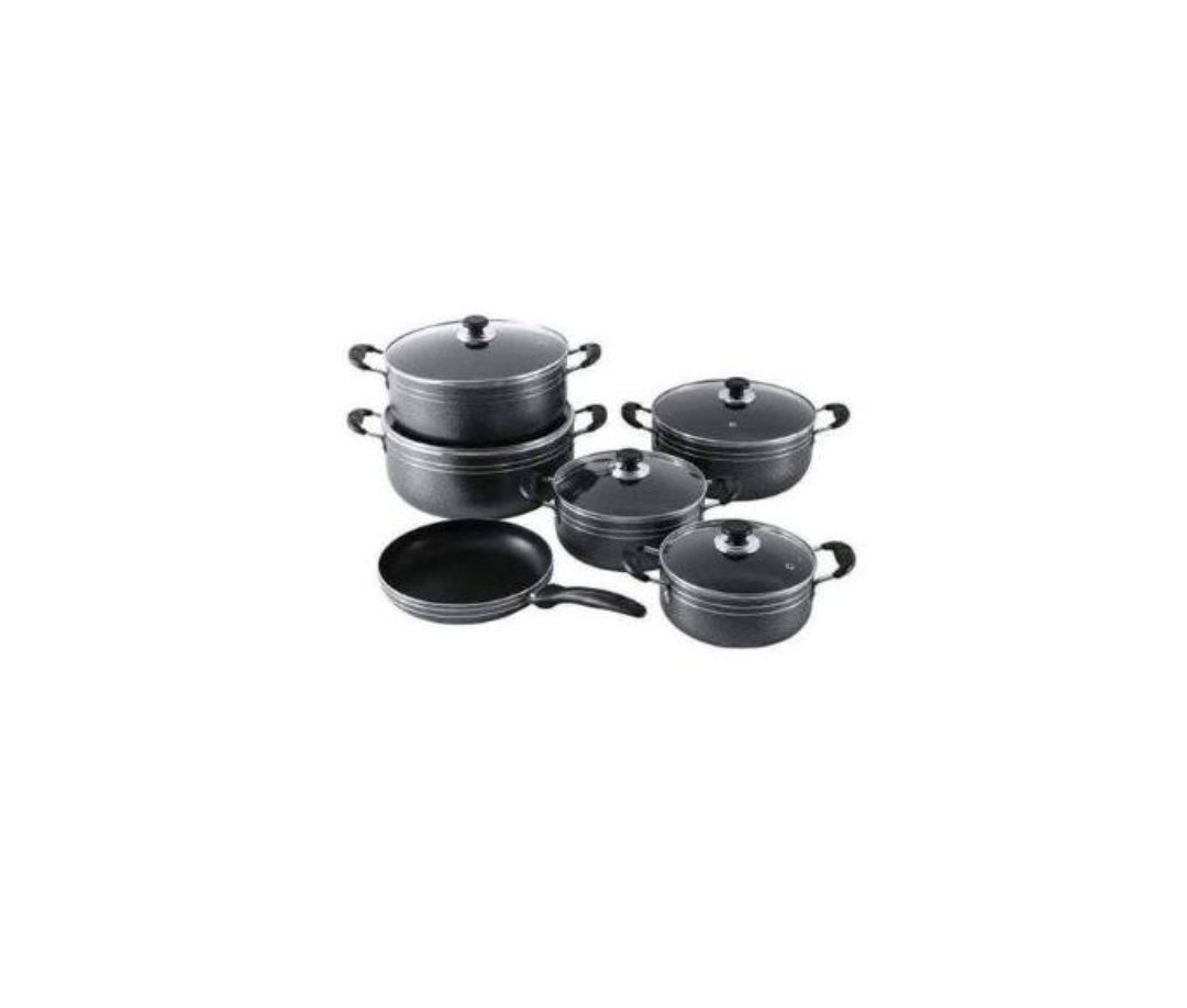 Tornado 11 Piece Non-stick Saucepans Cookware Dishes Pots - Black.