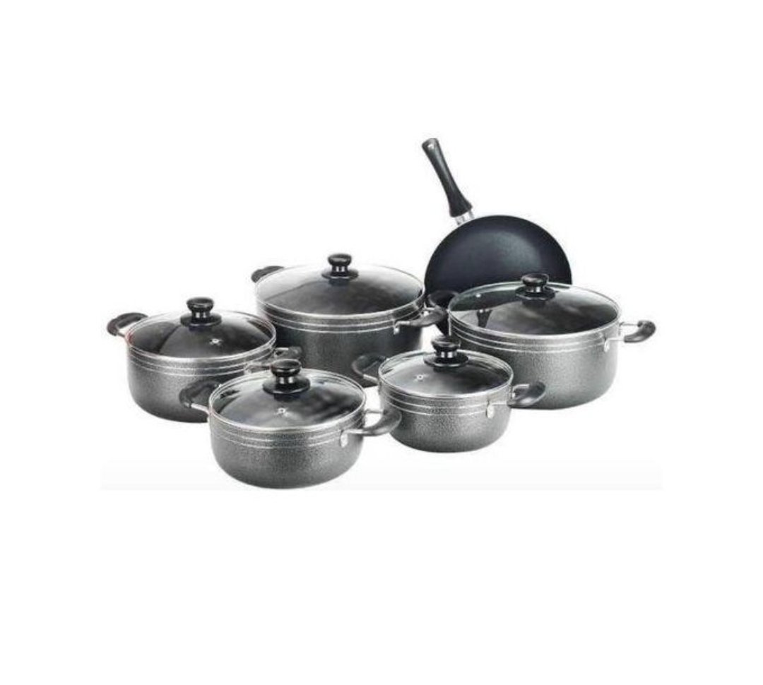 Tornado Non-Stick Aluminium Cookware Set Of 5 Pots And 1 Frying Pan - Black