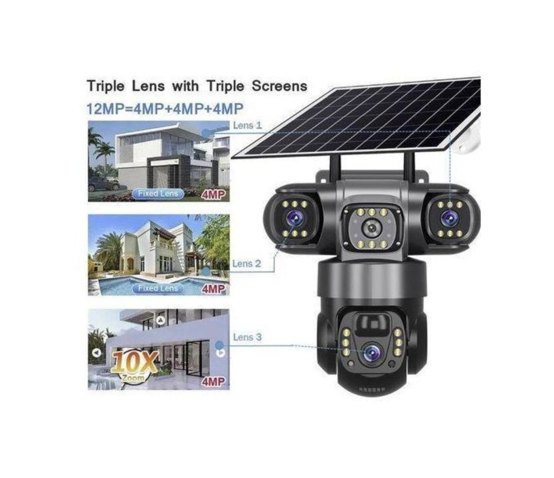 Solar Camera 4G Sim Card Outdoor 3 Lens 3 Screen PIR Human Detect Network IP Cameras Night Vision CCTV Security Protection