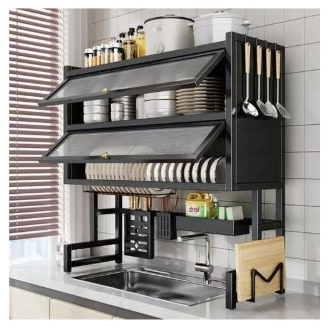 Double-layer over-the-sink dish drying rack