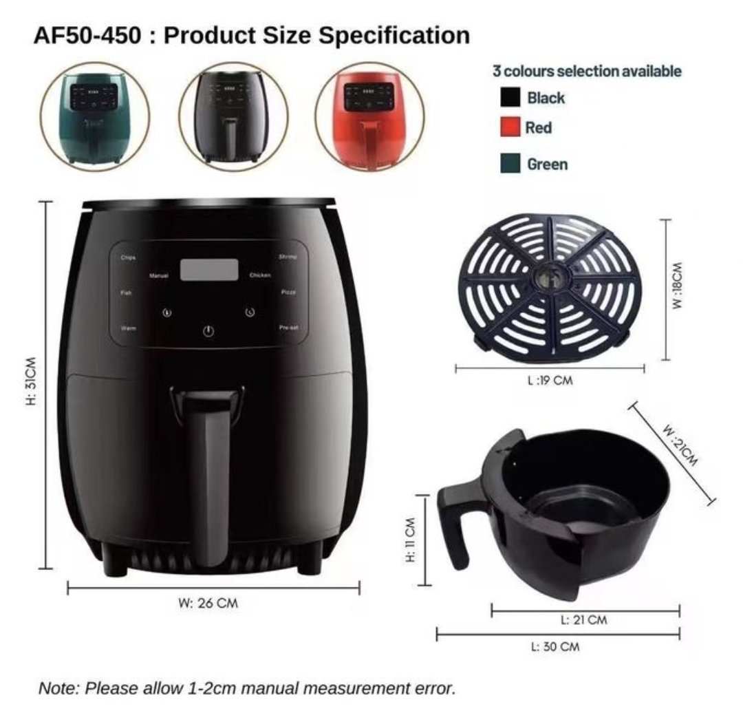 Pixel 6 Liters Airfryer 6L Oil Free Air fryer - 1 Year Warranty