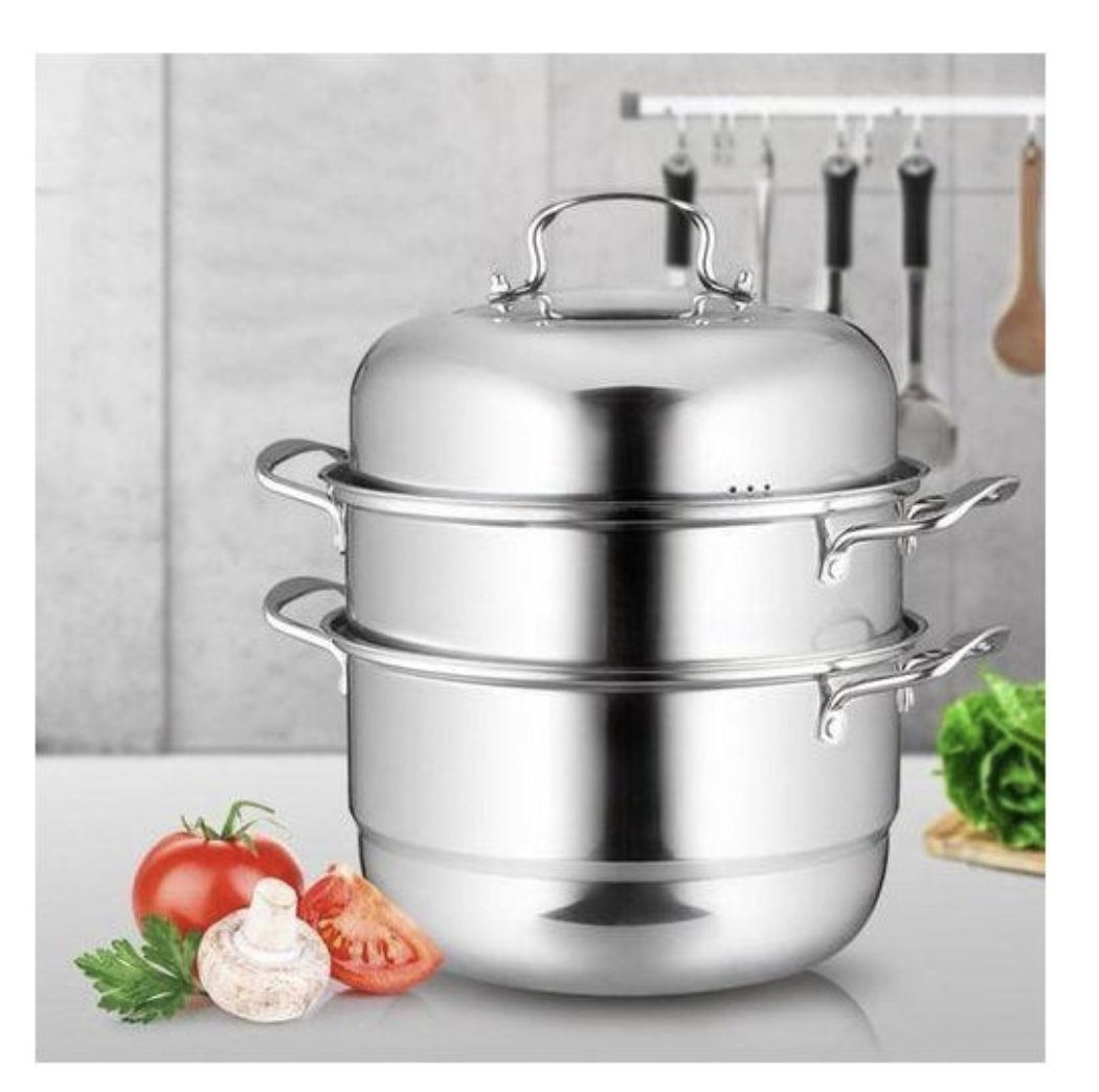 3 Layer Stainless Steel Food Steamer 30cm- Silver