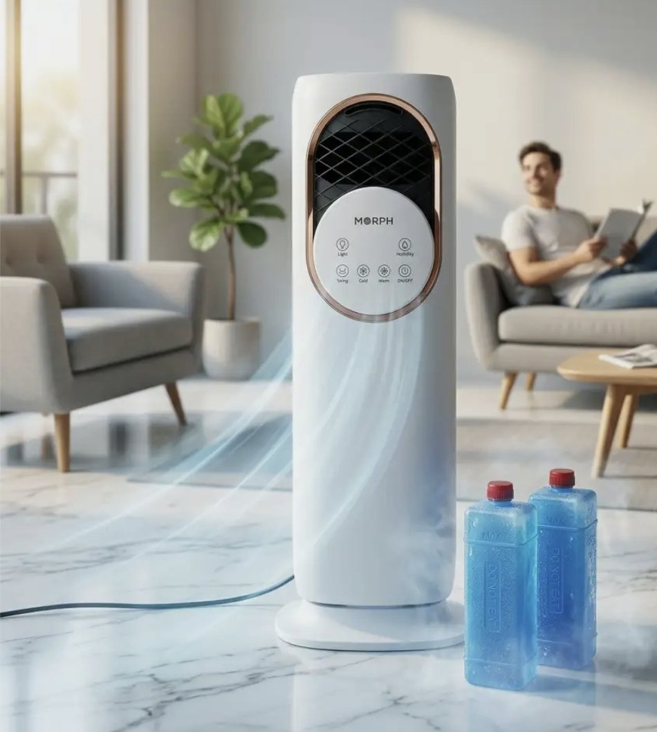 4-in-1 Oscillating Tower Fan | Cooler and Heater Combo | with 120° oscillation, humidifier, 4L water tank, 9-hour timer, and remote control