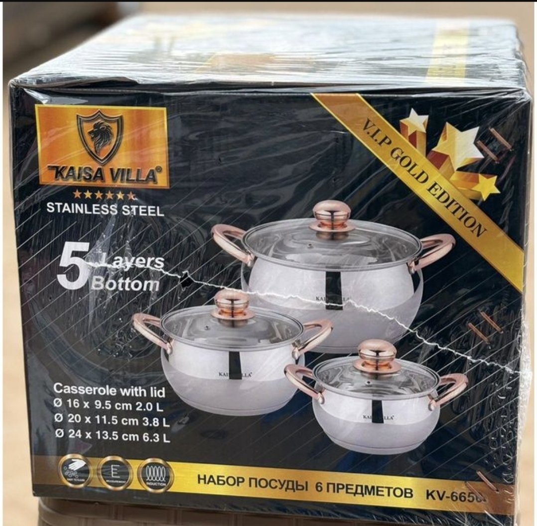 6pcs Stainless Steel Cookware Set Cooking Pots With 5 layer buttom - Silver