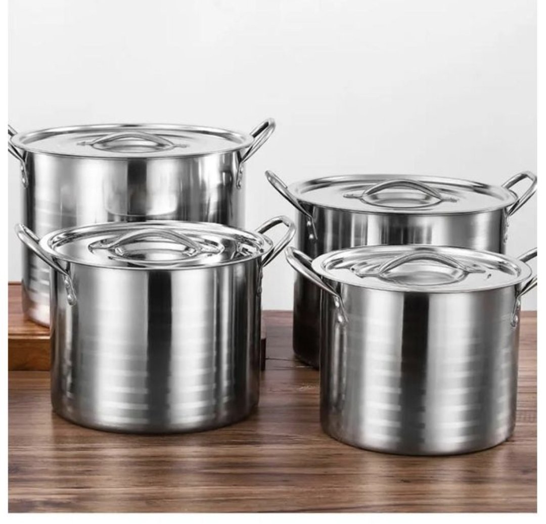 4 Pcs Set Of Stainless Steel Heavy Duty Cooking Stock Pot Cookware Set With Double Handle With Cover- Steel.