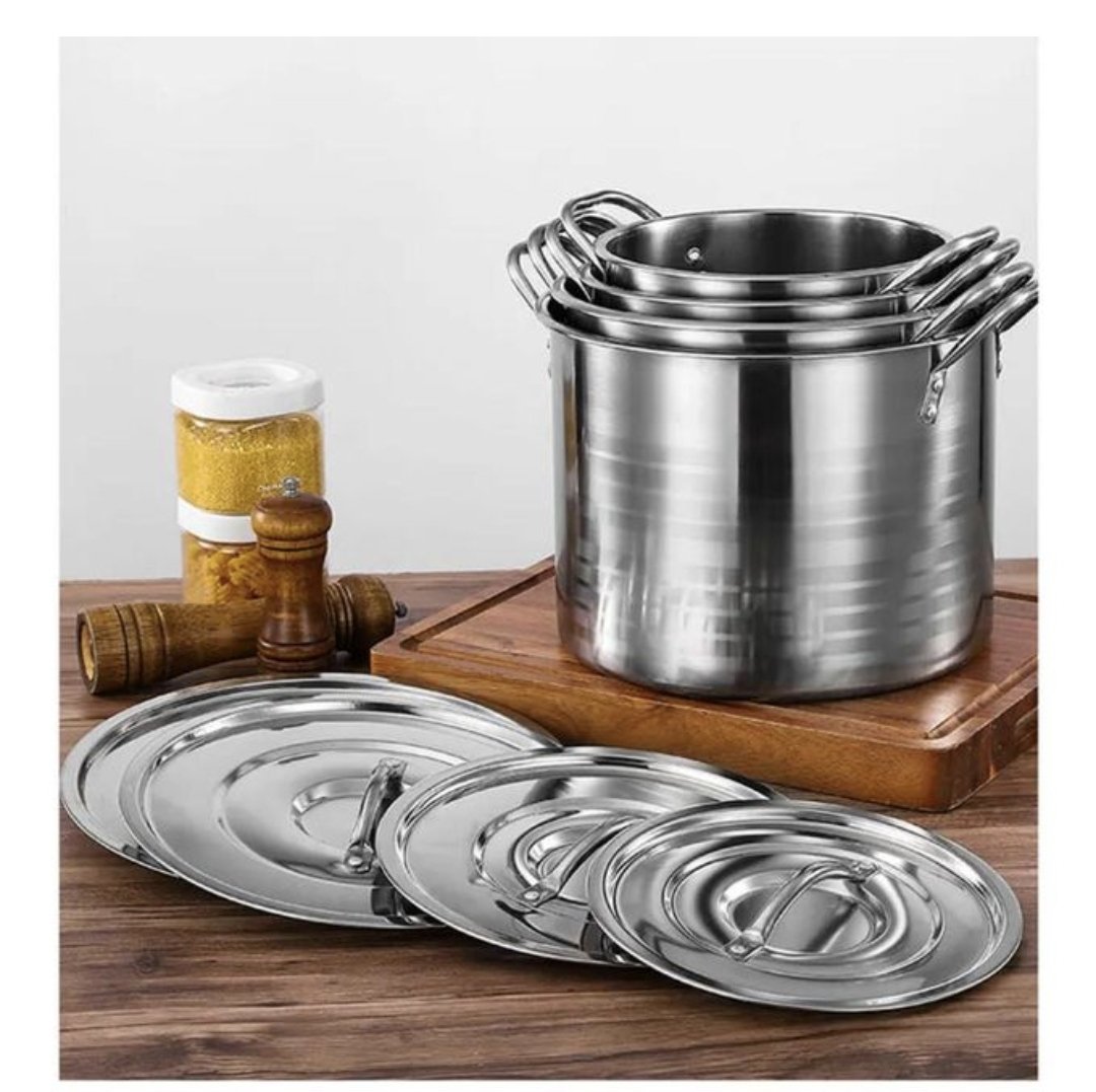 4 Pcs Set Of Stainless Steel Heavy Duty Cooking Stock Pot Cookware Set With Double Handle With Cover- Steel.