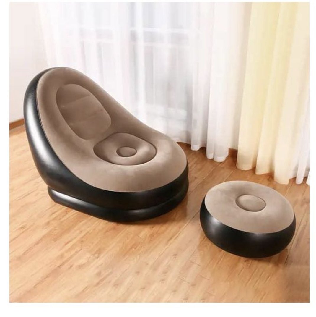Inflatable Flocking Air Chair With Footrest With Pump