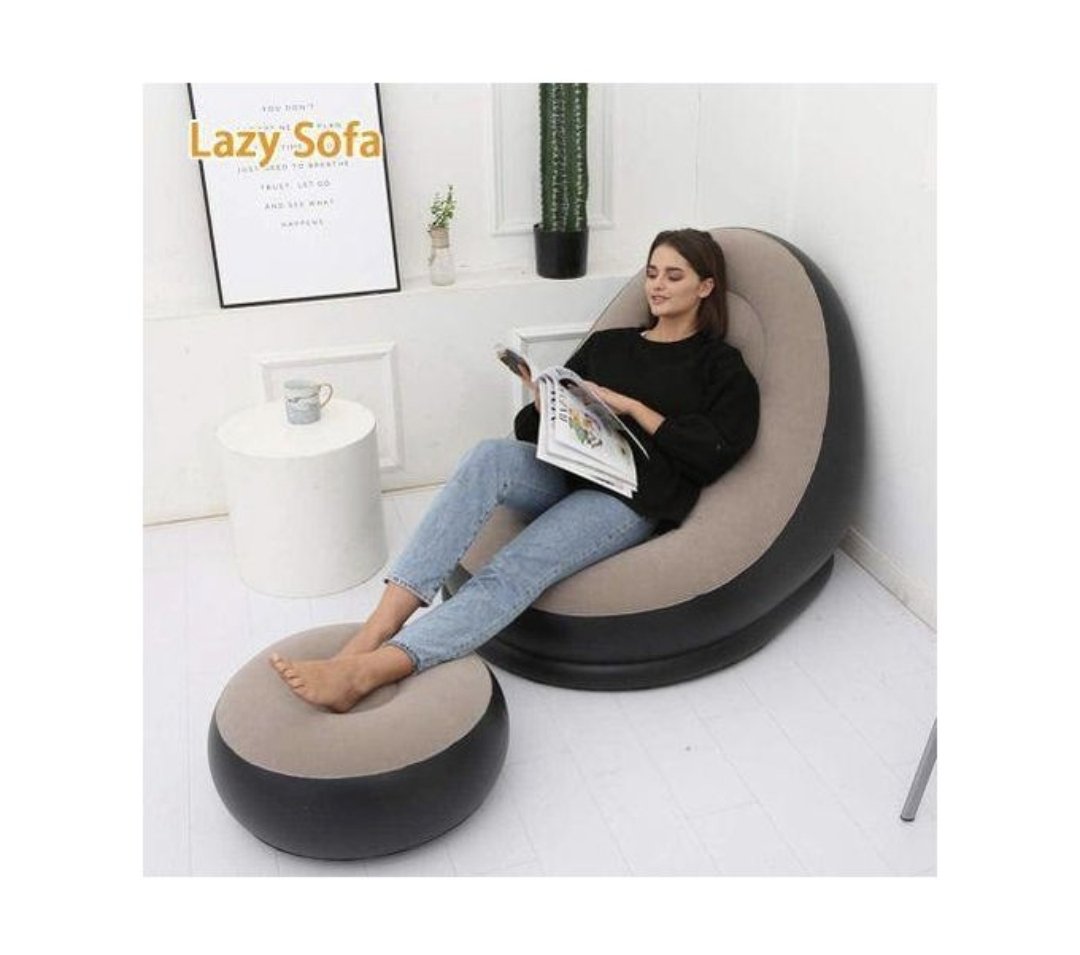 Inflatable Flocking Air Chair With Footrest With Pump