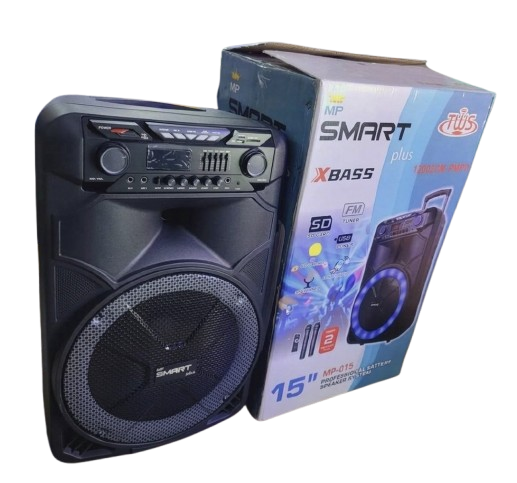 SMARTplus MP-015 15-Inch Rechargeable Speaker – Professional Audio System with 2 Wireless Microphones
