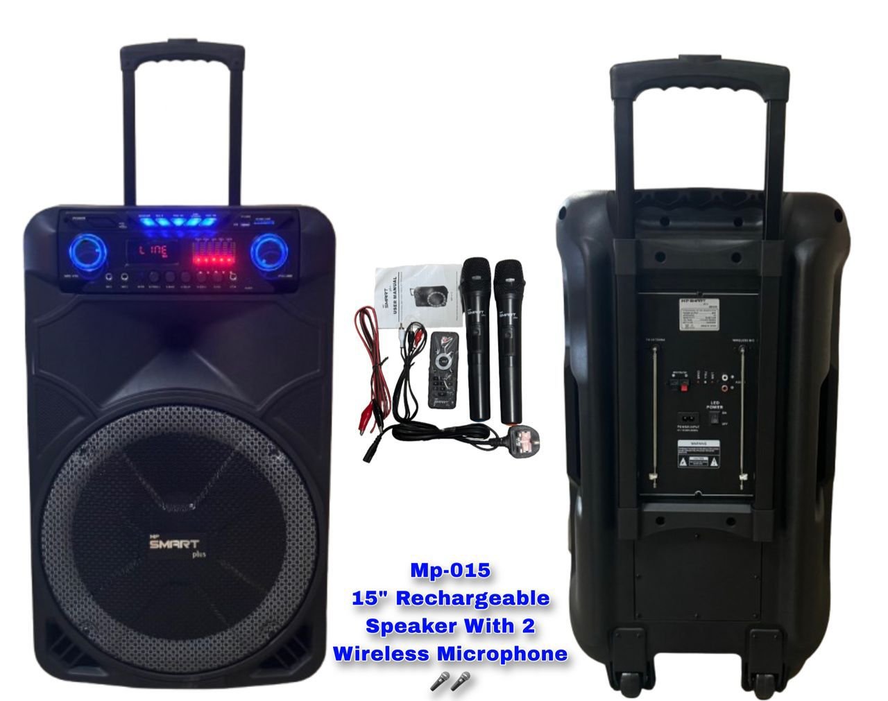 SMART plus High-Power 15" Woofer Trolley Speaker with 2 Wireless Microphones