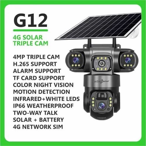 3 Lens 4G Solar CCTV Camera – Wireless Outdoor PTZ Security Camera with Night Vision, Motion Detection, SIM Card & V380 Pro App