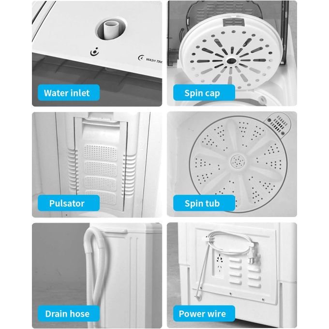 SPJ 7kg Semi-Automatic Twin Tub Washing Machine with Spin Dryer – White (2 Years Warranty)