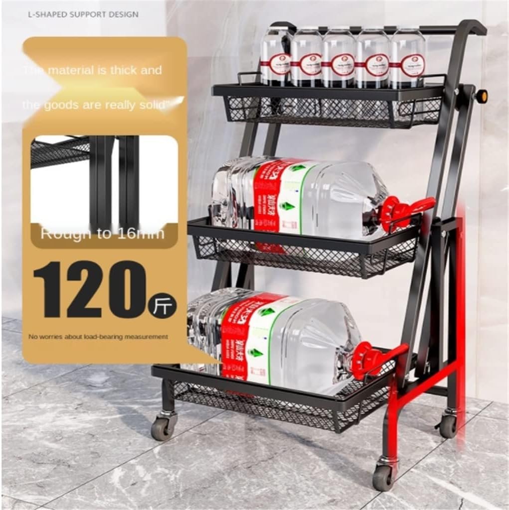 3 Tier Trolley Stall Folding Portable Kitchen Storage Rack Metal Stand