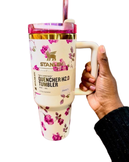 Floral Stanley Cup Tumbler with Straw and Handle 1200mls -Multicolour