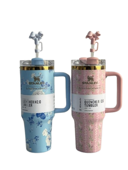 Floral Stanley Cup Tumbler with Straw and Handle 1200mls -Multicolour