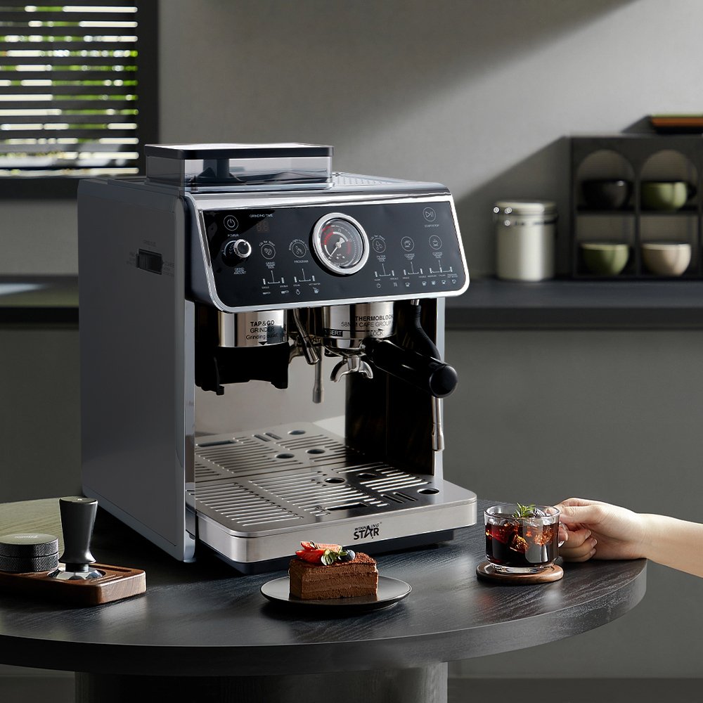 Winning Star 20 Bar Commercial Espresso Machine with Coffee Grinder - Silver