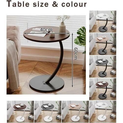 Wooden Coffee Table – C-Shaped Laptop, Tea & Sofa Side Table - Brown