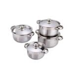 8 Piece Stainless Steel Saucepans Cookware Pots, Silver.